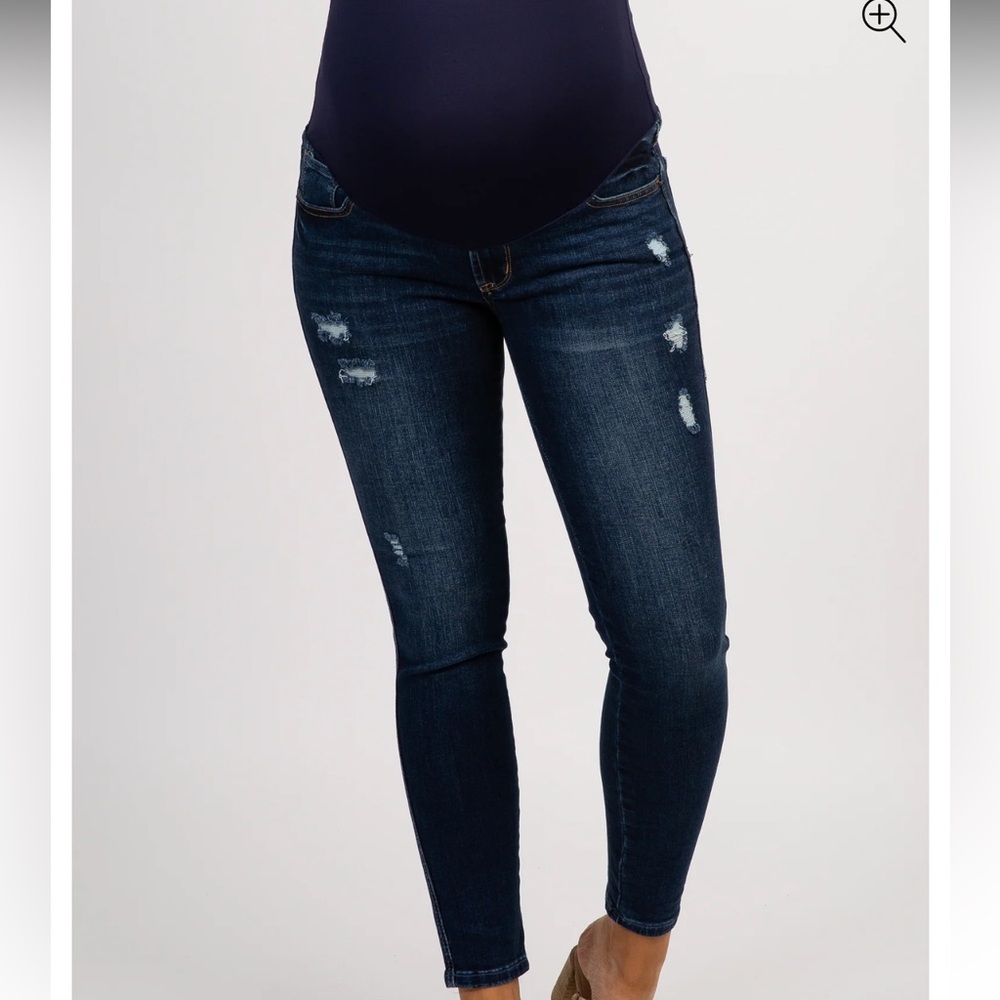 PinkBlush Navy Blue Distressed Maternity Jeans